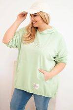 Zdjęcie Bluza damska Plus Size z kapturem i nadrukiem miętowa - Zelów