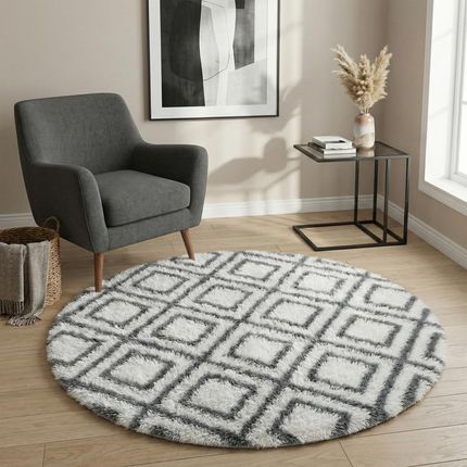Dywan Okrągły Do Salonu Shaggy Decor Antypoślizgowy Miękki Puszysty 120X120 White Cube