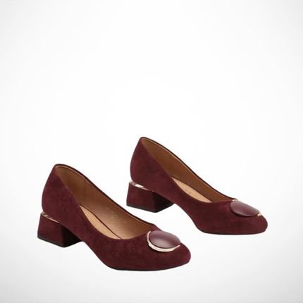 Bordowe Czółenka Damskie Na Obcasie Ze Skórzaną Wkładką 2352B