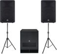 Zestaw nagłośnieniowy Yamaha, 2x kolumna DBR15, 1x subwoofer DXS18 SUB, 2x statyw, 2x kabel