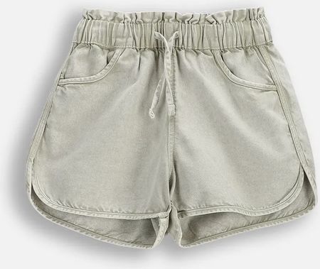 Spodenki jeansowe oliwkowe z gumą i wiązaniem w pasie