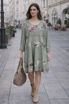 Pink Box Sukienka Damska Włoska Oversize Zielona W Kwiaty Bawełniana Uni