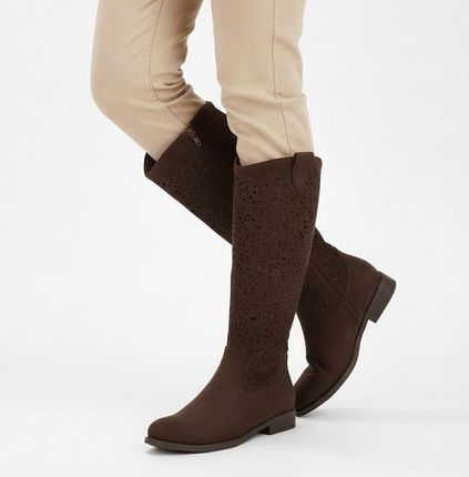 Kozaki damskie S.Barski, wysoka cholewka materiałowe wnętrze zapinane na suwak oraz miękka wkładka, brązowe, HY61-8023