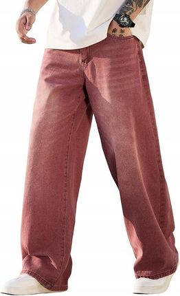 Zewool Męskie Spodnie Baggy Jeansowe Luźne Szerokie Nogawki Czerwone M