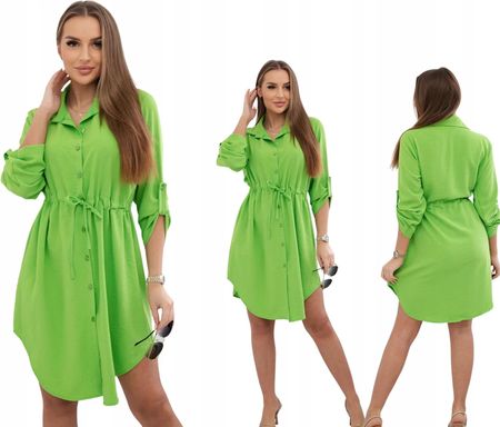Jasno zielona damska sukienka koszulowa z guzikami i wiązaniem w talii