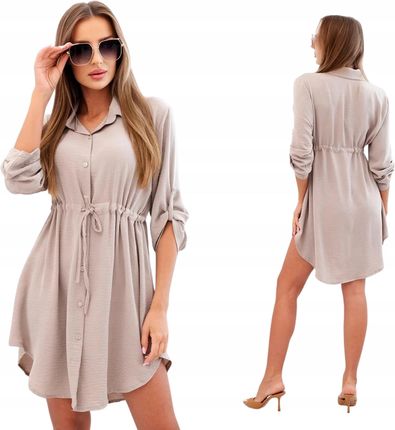Fango damska sukienka koszulowa z guzikami i wiązaniem w talii