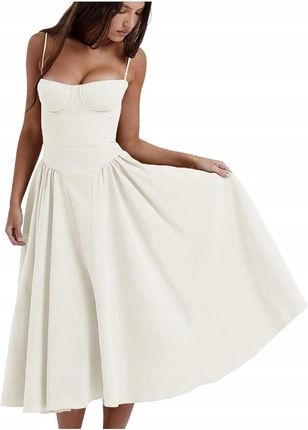 Damska Sukienka Vintage Letnia Długa na Ramiączkach Biała M