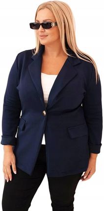 Granatowa marynarka damska Plus Size elegancka zapinana na guzik