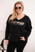 Zdjęcie Bluza damska Plus Size z napisem i dekoltem V czarna - Głowno