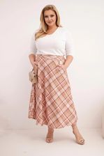 Zdjęcie Spódnica damska Plus Size w kratę z szerokim dołem camelowa - Ozorków