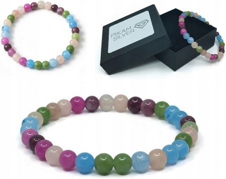 Bransoletka Z Kamieni Naturalnych 6.5mm Jadeit Turmalinowy Damska Na Gumce