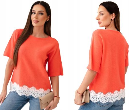 Malinowy bluzka damska z koronkowym wykończeniem