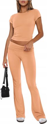 Damski Komplet Dresowy Crop Top Dzwony Wygodny Sportowy Pomarańczowy S