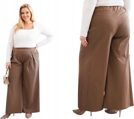 Camelowe spodnie damskie eleganckie Plus Size z szeroką nogawką