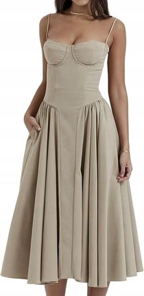 Damska Sukienka Vintage Letnia Długa na Ramiączkach Kolor Kawy S