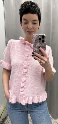 Sweterek Ruffle Charm – rozpinany (róż)