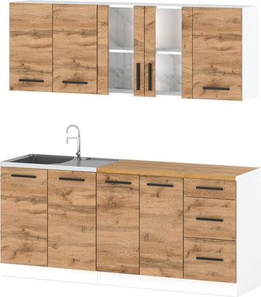 Hurtownia-Mebli Meble kuchenne Rest 2.0m Dąb Wotan / Biały Drewniane z blatem 5905610105662
