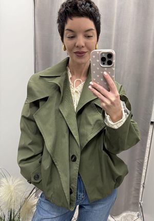 Krótka Kurtka Wiosenna Double Collar Bomber | Lumina (zieleń)