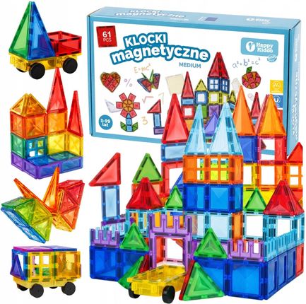 Happy Kiddo Klocki Magnetyczne Konstrukcyjne Budowlane Edukacyjne Duży Zamek 61 Autko