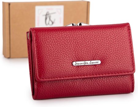 Jennifer Jones średni skórzany portfel damski na zatrzask z biglem na monety RFID czerwony