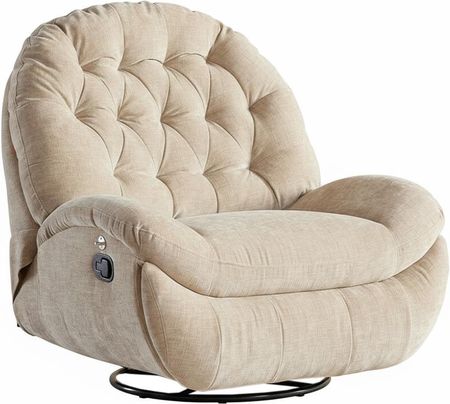 Fotel Rozkładany Relaksacyjny Obrotowy Bujany Z Podnóżkiem Spacetronik Flax 04M Beżowy Tkanina Stal 5907100093626