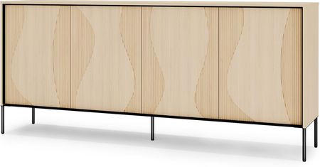 Lenart Komoda 4-drzwiowa 2 półki 193x40x85 cm Dąb Vincenza front, Dąb Vincenza Bielona korpus, Czarny Mat półki z oświetleniem FLOW FW-04