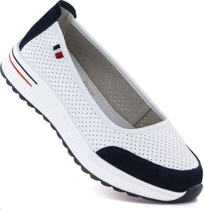 Skórzane baleriny na grubej podeszwie ażurowe białe Jezzi 7815