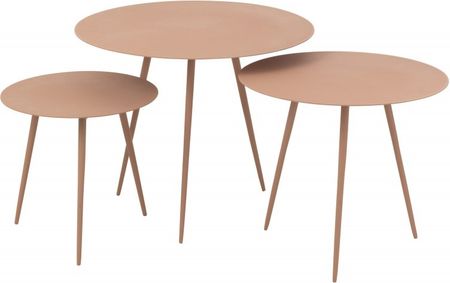 Zestaw stolików kawowych J-Line by Jolipa metal różowy okrągły belgijski średnica 35,5/45,5/55,5 cm wysokość 34,5/41/46 cm 30076