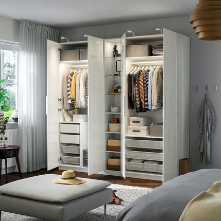 IKEA Szafa Uchylna PAX FARDAL 235x236x60 cm Biały Połysk Czterodrzwiowa 89623670