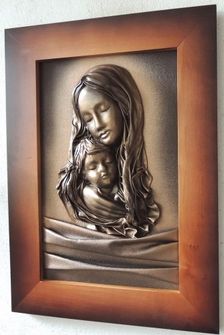 Obraz z płaskorzeźbą Matki Boskiej - oryginalny prezent na ŚLUB dla noworzeńców DO NOWEGO DOMU