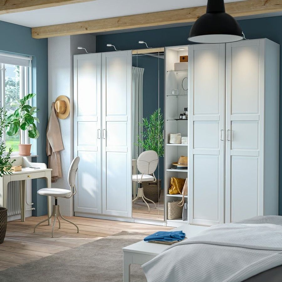 IKEA Szafa Z Lustrem PAX Kammartorp/Tyssedal 285x236x60 cm Biały/Szary Uchylne 5-drzwiowa 39623738
