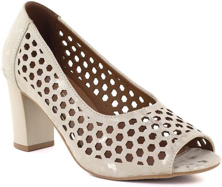 Czółenka ażurowe na słupku open toe beżowe Jezzi ASA283-7