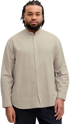 Duża męska koszula gładka lniana z długim rękawem stójka Jack & Jones 12294544 szaro-beżowa