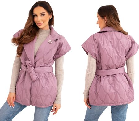 Ciemno różowa kamizelka pikowana damska z paskiem