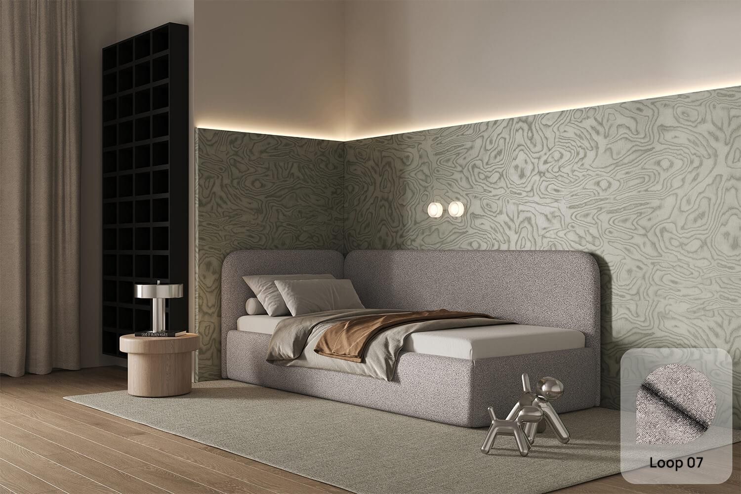 MyBed Bao Łóżko tkanina LOOP 07 90x200 otwierane bocznie, strona lewa ...
