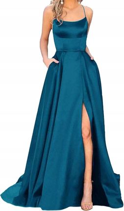 Elegancka Suknia Balowa Satynowa Wieczorowa Ślubna dla Druhny Turkusowa M