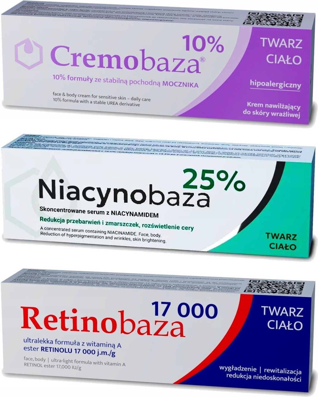 Farmapol 3 Kremy Cremobaza 10% Niacynobaza 25% Retinobaza 17 000 3X 30G ...