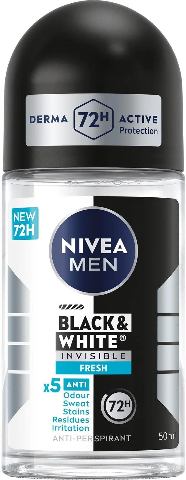 Nivea Black & White Invisible Fresh Male Dezodorant Roll-On 50ml ...