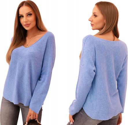 Błękitny sweter damski z dekoltem w serek