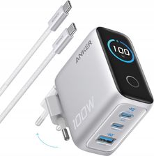 Zdjęcie Anker GaN 1x USB-A 2x USB-C PD 100W Srebrna (B121BG41) - Ciechocinek