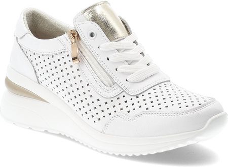 Sneakersy damskie Vinceza, ze skóry naturalnej licowej ażurowa cholewka zamek i sznurowanie lekka podeszwa, białe, 95402