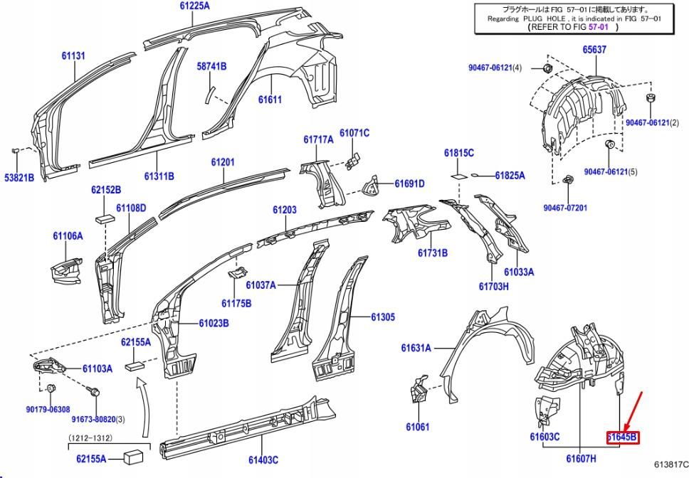 Nadkole Toyota Lexus Ct Zwa10 Tylna Prawa Ćwiartka Nadkola Wzmocnienie ...