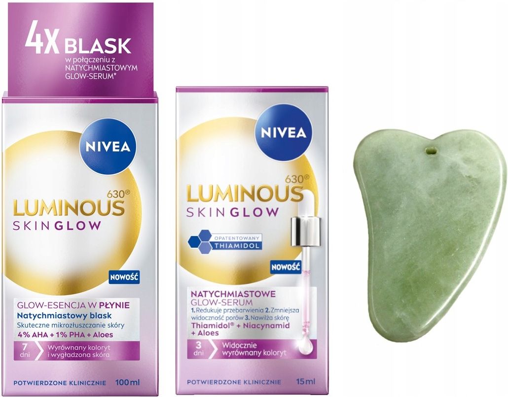 Nivea Luminous 630 Skin Glow Peeling Twarzy + Serum + Kamień Gua Sha ...