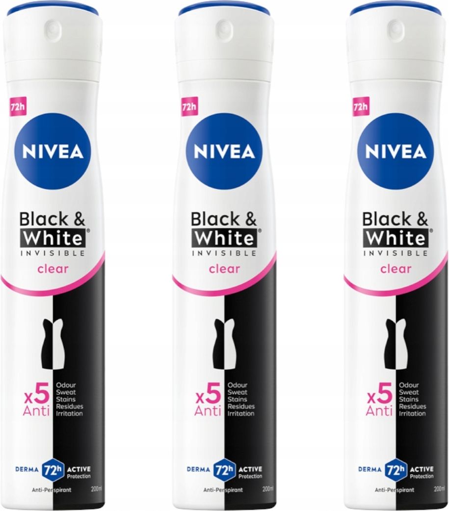 Nivea Black&White Clear Zestaw Dezodorantów Spray 3X200ml - Opinie i ...