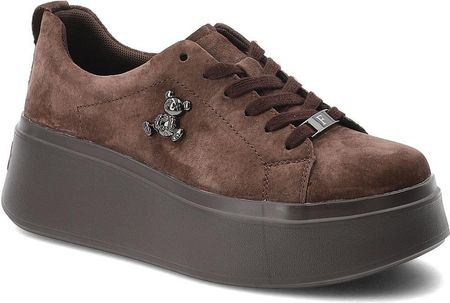 Sneakersy damskie Filippo, cholewka ze skóry naturalnej zamszowej z zabudowanym przodem klasyczne wiązanie na grubej platformowej podeszwie, brązowe,