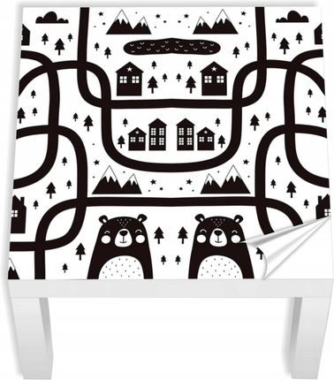 Naklejka na stolik dla dzieci laminowana 55x55 cm, motyw droga (czarno-biała) EObraz IK_22_55X55 do stolika IKEA