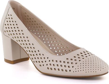 Czółenka ażurowe na słupku beżowe Sergio Leone PB848