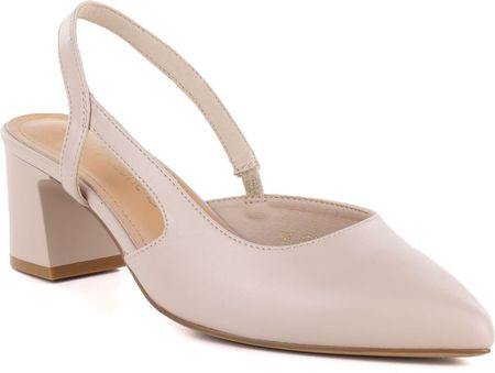 Czółenka na słupku bez pięty beżowe Sergio Leone SK472