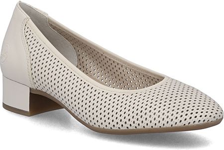 Skórzane czółenka damskie ażurowe beżowe Rieker 43459-60