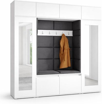 Garderoba z lustrami i panelami tapicerowanymi Biała Emi 32 PKmebel CK24217